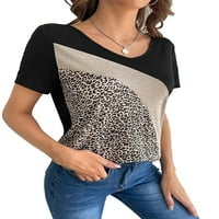 Ženske bluze i tee Regular Lable Stretch Leopard Print Casual Leopard Print V izrez Crne majice