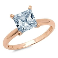 0. CT Sjajna princeza Rezani prirodni švicarski plavi topaz 14k ružičarski zlatni pasijans prsten sz