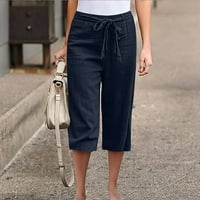 Idoravanske hlače za žene Ljeto čišćenje Žene Casual Solid Boja Obrezane pantalone za zavojne džepove Elastični struk Udobne ravne hlače