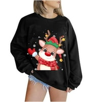 Ženska kriva dukserica jelena grafički džemper s dugim rukavima za teen djevojke zimske padajuće odjeće