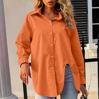 Smihono Clearance Shirts Top snimka kardigan bluza moda Ženska prednje čvor labavo casual dugme rever s dugim rukavima, puni džep u boji, narančasta narančasta