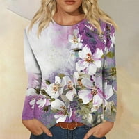 Novi dolasci majice s dugim rukavima za žene čišćenje casual pulover Ženske vrhove cvjetne posade izrez s dugim rukavima ljubičasti 4xl