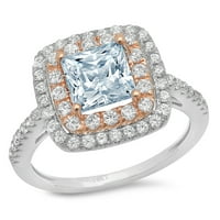 2.16ct Princess rezan plavi simulirani dijamant 18K dok je godišnjica ruža Gold Angagement Halo prsten
