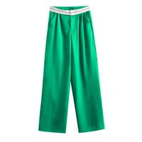 Rewentinki ženski ljetni elastični struk čvrste boje široke noge labave kuće duge hlače zelene 4