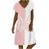 Usmixi haljine za žene plaža modna boja patchwork labave tunike midi sunčane haljine kratkih rukava