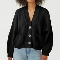 Ženski kardigan debeli gumb prednji džepni pamučni gumb s dugim rukavima pletene jakne za žene