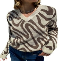 Ženski pulover pulover Paisley Ispiši pleteni džemper s dugim rukavima V-izrez
