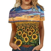 Žene Vintage Van Gogh grafičke majice Cvjetni ispisani Crewneck Tees Art Slikarstvo Uzorak kratkih rukava