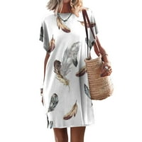 Ležerne haljine za žene cvjetne sunčeve haljine V-izrez Srednja dužina kratkih rukava bijeli XL