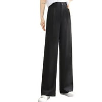 Ženska modna casual labave hlače u punoj dužini, čvrste viske pantalone za struku Trendi duge ravne hlače za noge crne m