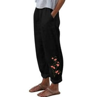 Tking modne ženske ljetne posteljine povremene ležerne kafe casual labave cvjetne pantalone s džepovima