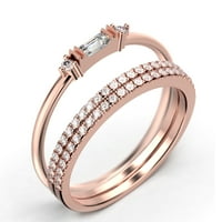 Dainty Minimalist 1. Carat baguette CUT Diamond Moissite Angažman prsten, antikni vjenčani prsten u 10K čvrstih ruža zlata, Trio set, podudaranje, osnivački prsten, obdarni prsten