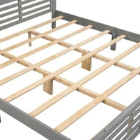 Kraljevska veličina platforma krevet s vodoravnim prugama šupljim oblikama uzglavlje i noga, madrac, temelj za madrac, jednostavna montaža, nije potrebna, siva