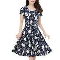 Ljetni ženski cvjetni print okrugli vrat kratki rukav Slim Fit veliki pendulm haljina kao slike Prikaži 2xL