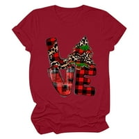 Plaćene majice za žene Jesenje boja trendi božićni leopard drveni grafički teže casual kratkih rukava