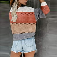 Hanas vrhovi ženske modne casual patchwork V-izrez duge rukave džemper bluza Khaki XL