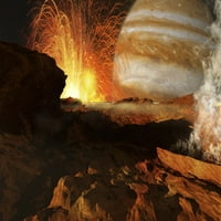 Scena na Jupiterovom mjesecu, IO, naj vulkanijsko tijelo u ispitnom plakatu solarnog sistema