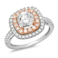 1. CT sjajan okrugli rez simulirani dijamant 14k bijeli ružin zlato halo pasijans sa accentima prsten