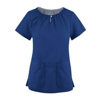 Ženski vrhovi bluza Čvrsta kratka rukava na radnoj odjeći dame modni V-izrez ljetni tamno plavi 4xl