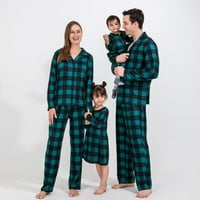 Podudaranje porodičnih pidžama postavlja Božićne PJS zelene bivolo na plaćenom košulju s dugim rukavima