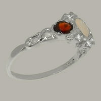 Britanci napravili tradicionalni 14k bijeli zlatni prsten sa prirodnim Opalom Diamond Garnet Womens Obećaj prsten - Veličine Opcije - Veličina 4,25