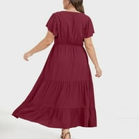 Plus veličina haljina za žene V-izrez Ljeto kratki rukav Ležerne prilike za kratke rupe dvostruke ljuljačke