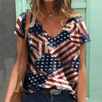 Ženski vrhovi ženske ljetne vrhove Ležerne modne kratke bez rukava V rect majice narezine američke zastave