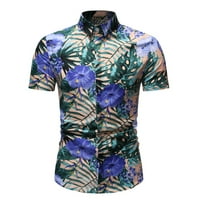 Aueooeo Muškarci Havajska majica na plaži na plaži s kratkim rukavima Šifra odštampana Ljetna casual
