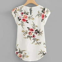 Žene vrhovi modnih ženskih ležernih cvjetnih print kratkih rukava majica bluza za bluzu xxxxxl, bijela