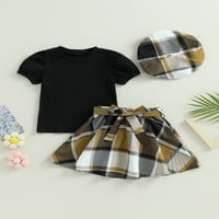 Kid djevojke Ljetna odjeća, kratki rukav + plairana suknja + beretka set je postavljen odjećom za Toddler