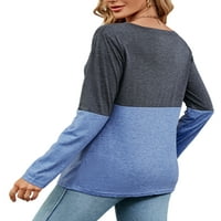 Sanviglor Women majica Colorblock Tee Dugi rukavi Modni pulover Office Tunic Bluze Blue S