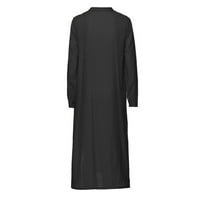 Absuyy haljine za ženske ležerne pamučne posteljine s džepovima V-izrez dugih rukava, pune boje duge
