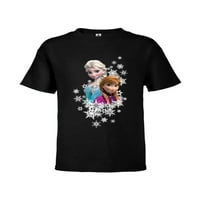 Disney zamrznuta Anna i Elsa Snowflakes - majica kratkih rukava za djecu - crnac-crna