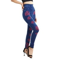 Ženske tiskane visoke elastične čvrsto bešavne ošišane imitacije Jeans pantne odijela za žene casual