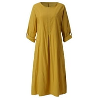 Ženske maxi haljine rukav okrugli izrez duge casual haljine labavi obični žuti xl