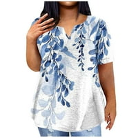 Ženske vrhove bluza Žene kratki rukav casual cvjetni ljetni Henley majice plava 2xl