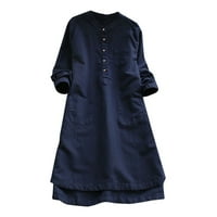 Follure Ljetne haljine za žene dugih rukava Retro labavi gumb za bluzu bluza s pune boje