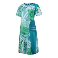 Haljine za žene plus veličine ženski V-izrez Shift kratki rukav Dužina koljena Grafički otisci Ljetna sunčana haljina vruće prodajne haljine zelene 5xl