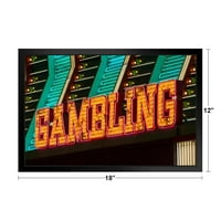 Svijetlo kockanje Neonski znak Las Vegas Nevada Fotografija Art Print Crni drveni okviran Poster 20x14