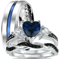 Laraso & Co Njegov njen Trio Blue Black Wedding Band Angažman prsten za prsten za mladenku Mženjej 6