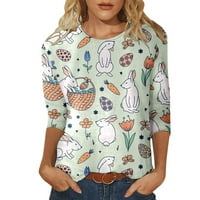 Majice za uskršnju rukava za žene Casual Bunny tiskane osnovne majice Labavi vrat za posade izlaze iz