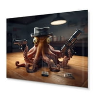 Art DesimanArt Mobster hobotnica sa šeširom životinjski hobotnica metalnom zidom u Art In. High In. Visok