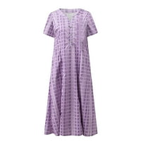 Žene ljetne haljine za žene Labavi kratki rukav Srednja dužina V-izrez Sun Cvjetna zabava Purple XL