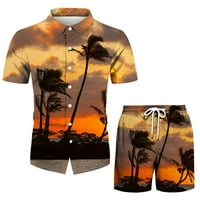 CLlios Havajske košulje za muškarce, muške havajske odjeće za plažu ljeta Boho majica s kratkim dijelom dvodijelni set