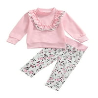 Canrulo novorođenčad Dječji dječji odjeća Cvijeće tiskane ruffles dugih rukava dugim rukavima vrhove pantalone setovi ružičaste 12-mjeseci