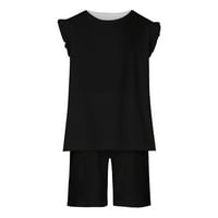 WAVSUF djeca postavljaju odjeću djevojke udobne kratke bez rukava od čvrste pamučne crne odjeće postavljene veličine 3- godine