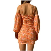 Ljetna haljina za ženske haljine za sunčanje jedno rame dugi rukav narančasta
