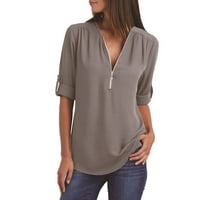 Daqianske košulje za žene Ženske ljetne košulje Zip Ležerne prilike TUNIC V-izrez V-izrez The The Majica