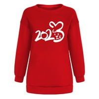 Ženska sretna nova godina prevelizirani dugim rukavima s dugim rukavima Crewneck pulover bluza na vrhu casual labavo fit grafički ispisani duks crveni l