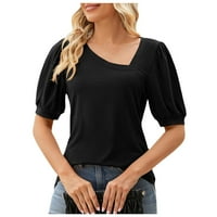 Cleance Womens Ljetni vrhovi kratki rukav Ženska bluza Casual Solid Bluze V-izrez Moda, Crna, XXL